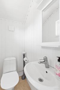 ein weißes Bad mit einem WC und einem Waschbecken in der Unterkunft First Camp Nora - Bergslagen in Nora