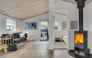 uma sala de estar com um sofá e uma lareira em Awesome Home In Hjrring With Wifi em Vester Vidstrup