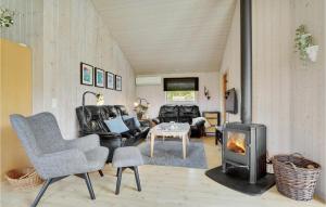 a living room with a fireplace and a couch at 3 Bedroom Awesome Home In Fars in Hvalpsund