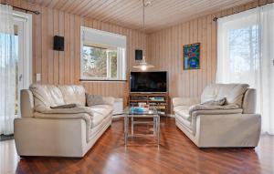 ein Wohnzimmer mit 2 Sofas und einem TV in der Unterkunft Nice Home In Ebeltoft With Kitchen in Øksenmølle