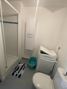 a bathroom with a shower and a toilet and a sink at Appartement à Belz proche de la mer in Belz