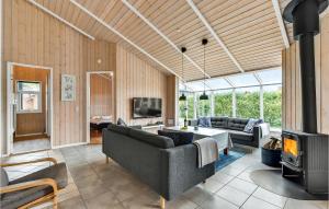 - un salon avec un canapé et une cheminée dans l'établissement Amazing Home In Juelsminde With Indoor Swimming Pool, à Sønderby