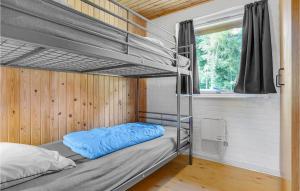 エーベルトフトにあるAmazing Home In Ebeltoft With 4 Bedroomsのベッドルーム1室(二段ベッド2台、窓付)が備わります。