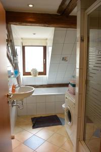 y baño con lavabo y lavadora. en S10 = Edelweiß (80 qm) Toplage Zentrum Bayreuth, en Bayreuth