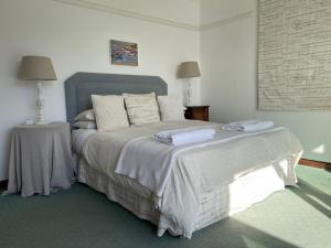 ein Schlafzimmer mit einem großen Bett mit zwei Kissen in der Unterkunft On the Sea in Kapstadt