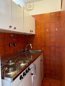 a kitchen with a stove and a sink at Sestriere Borgata appartamento in montagna Casa di Bertu in Borgata Sestriere