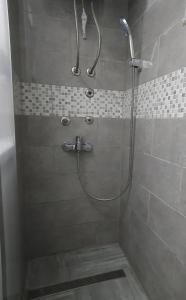 a shower with a shower head in a bathroom at Diamond M Apartment in Bihać