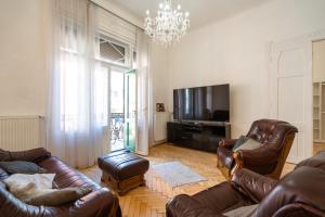ブダペストにあるDON'T LOOK any further - Gary's superb apartmentのリビングルーム(革張りのソファ、テレビ付)