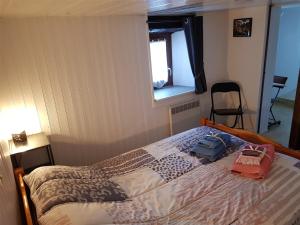 um quarto com uma cama com dois sacos em Chambre d'Hôtes le Gachignard em Courlay