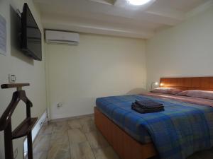 ナポリにあるDomus Toledoのベッドルーム(青い毛布、テレビ付)
