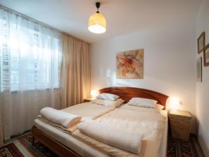 a bedroom with two beds and a large window at Appartement Gernot in Kirchberg in Tirol