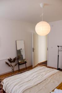 ein Schlafzimmer mit einem großen Bett und einem Spiegel in der Unterkunft Bohome apartman - FREE PARKING in Vranje