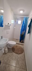 ein Badezimmer mit einem weißen WC und einem Waschbecken in der Unterkunft Ubytovaní U Dvora in Bohumín