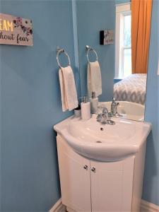 a bathroom with a sink and a mirror at Niagara Getaway in Niagara Falls
