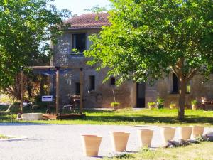 um grupo de vasos de flores em frente a uma casa em DOMAINE LA MASQUIERETTE em Villepinte