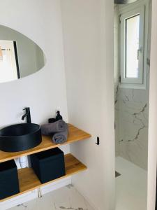 ein Bad mit einem Waschbecken und einem Spiegel in der Unterkunft Liv'In St Seb in Saint-Sébastien-sur-Loire