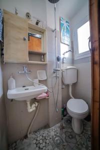 a small bathroom with a toilet and a sink at Auntie Katie's house in Giannádes
