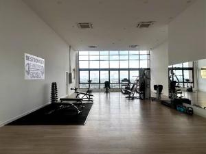 馬六甲的住宿－The Apple PREMIER CONDO three bedroom in MELAKA，大型客房内的健身房配有跑步机和健身器材