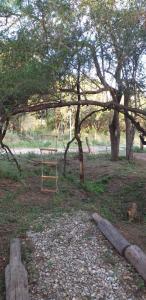 a swing in the middle of a field with trees at Cabaña Thaqu in Merlo