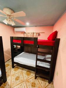 two bunk beds in a room with a ceiling at Forest View Apartment in Six Huts