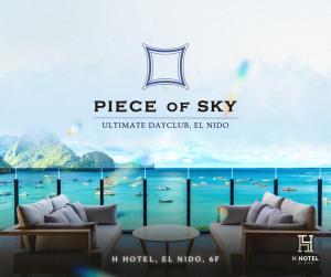 a sign that says piece of sky with chairs and a table at H Hotel El Nido - Vegan Friendly Hotel Managed by H Hospitality Group in El Nido +87 photos