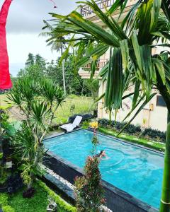 a person swimming in a swimming pool in a yard at Nirwa Ubud Karma in Ubud