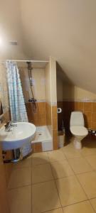 uma casa de banho com um lavatório e um WC em Morena em Klaipėda