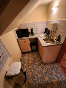 a small kitchen with a sink and a microwave at Ferienwohnung-Michelle in Waldrach +7 photos