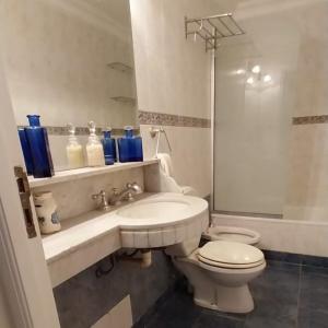 Un baño con inodoro, lavabo y ducha. en Los Aceres, en Salta