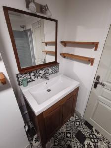 La salle de bains est pourvue d'un lavabo et d'un miroir. dans l'établissement Le loft jeanne, à Orléans