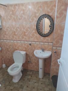 a bathroom with a toilet and a sink at Afgo Hostel in Ouarzazate