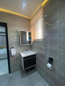 a bathroom with a sink and a shower and a tub at MILTON AVENUE SUITES in Accra