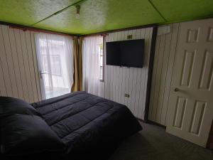 a bedroom with a bed and a flat screen tv at Catema in Coihaique