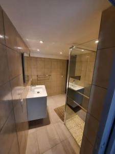 a bathroom with a sink and a glass shower at Sweet LOFT A PERIGNAT !!! in Pérignat-sur-Allier
