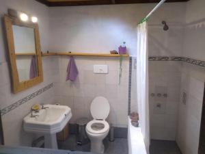 a bathroom with a toilet and a sink and a shower at Casa alma verde alegría y paz in Luyaba