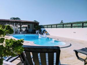 una piscina con dos cisnes en el agua en The Palm House en Ovar
