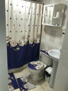 y baño con aseo y lavamanos. en Hostal Magisterial Santo Domingo en Santo Domingo