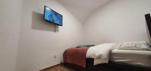 une chambre avec un lit et une télévision à écran plat au mur dans l'établissement MONTANA apartment 21, à Kopaonik
