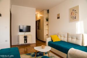 uma sala de estar com um sofá e uma televisão em Sunny 412 apartment em Podgorica