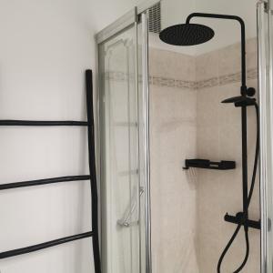 a shower with a glass door in a bathroom at Chambre Nature - Tout confort près de Saint Marceau in Saint-Jean-le-Blanc