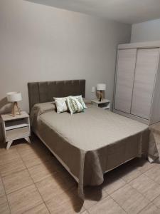 1 dormitorio con 1 cama grande y 2 mesitas de noche en Jardin del Centro en Villa Elisa