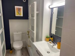 a bathroom with a white toilet and a sink at Le cinéma in Soultz-sous-Forêts +30 photos