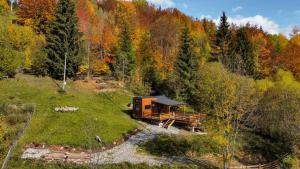 an aerial view of a cabin in the middle of a forest at TogetherNest - Old in Mătişeşti