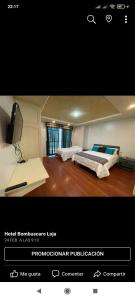 Una foto de una habitación con dos camas. en Hotel Residencial Miraflores, en Loja