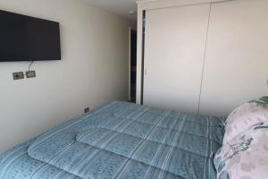 a bedroom with a bed with a tv on the wall at Papudo, Chile in Papudo +9 photos