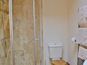 a bathroom with a shower and a toilet at The Water Castle in Wall Houses