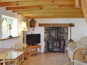 a living room with a fireplace and a tv at Snow Whites House - Uk11479 in Felindre