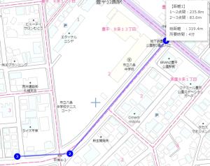 a map of the city of pingyao with blue dots at カプリス豊平公園305 in Sapporo