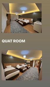 two pictures of a hotel room with beds and a couch room at inDİANA HOTEL in Van