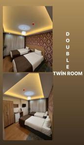 Una habitación de hotel con 2 camas y una habitación con 2 camas individuales. en inDİANA HOTEL en Van
